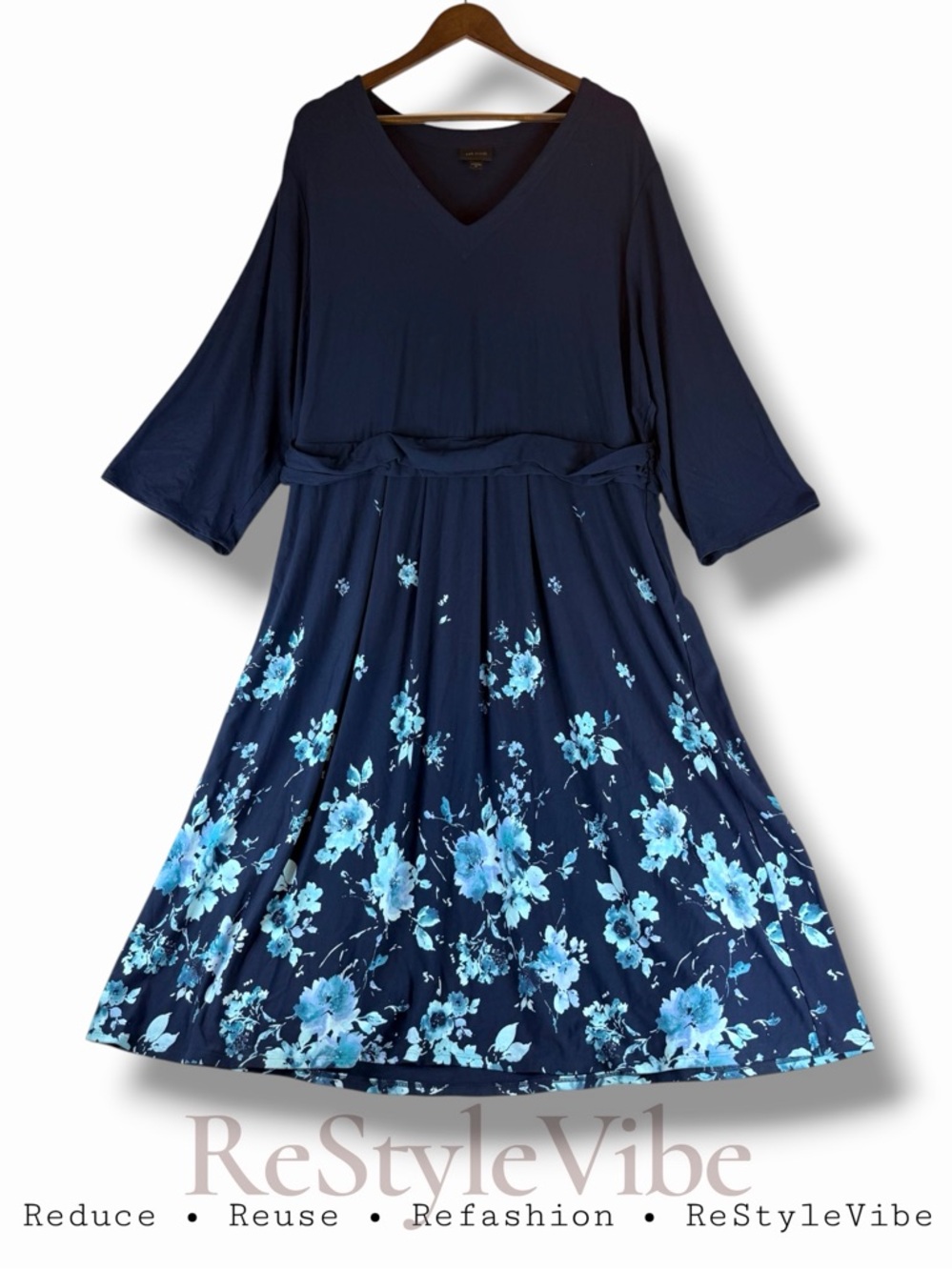 J JILL Women’s Size 3X Dress Midi Floral Knit Stretch A-Line Style Wearever